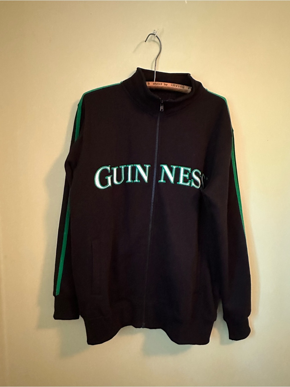 Guinness Black Zip Jacket with Green Piping and Embroidered Logo